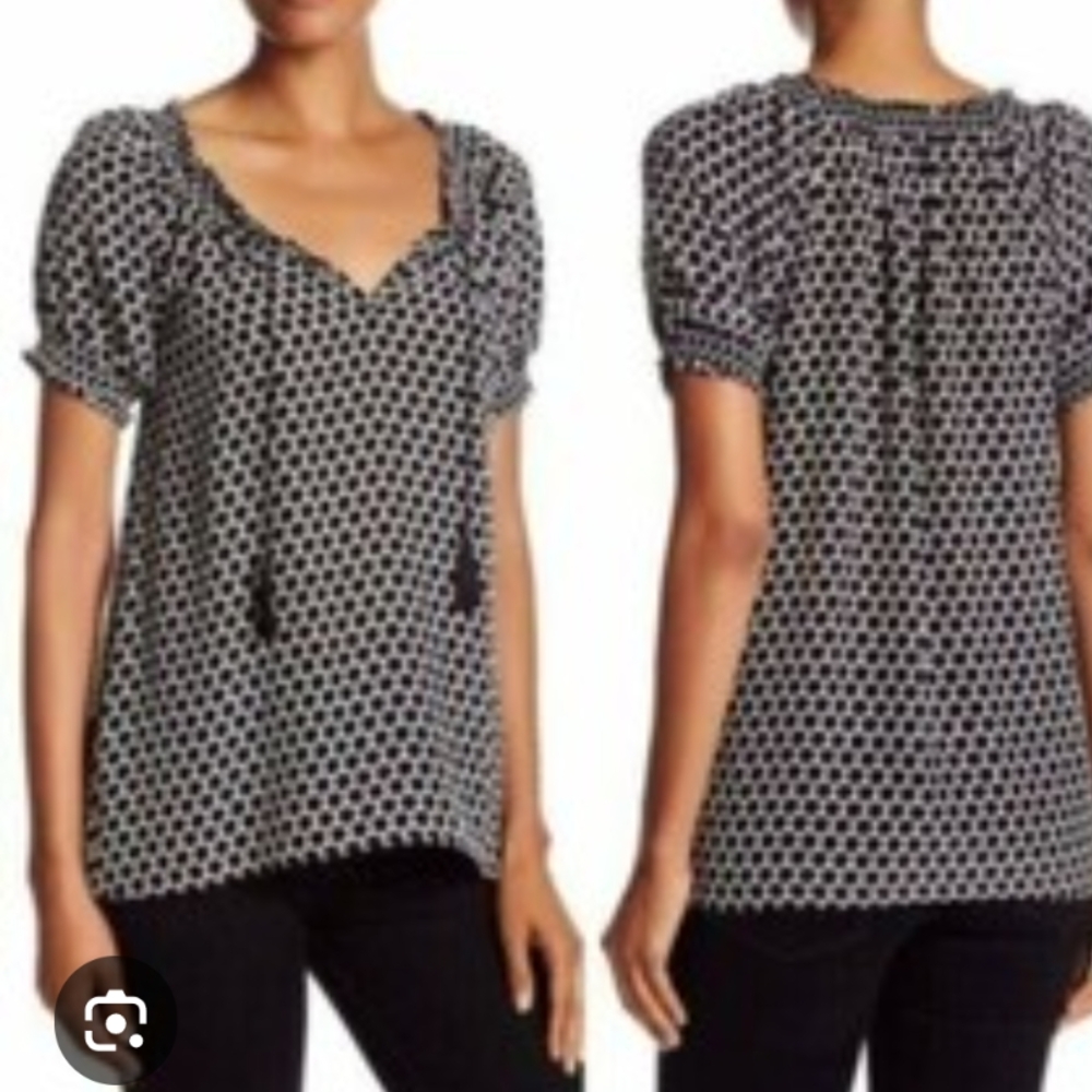 Joie Black and White Puff Sleeve Smocked Blouse